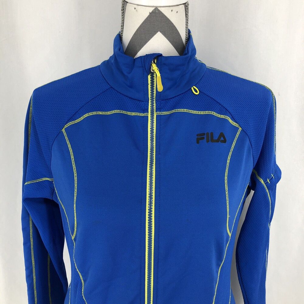 FILA Sport Blue Yellow Contrast Full Zip Mock Neck Mesh Panel Jacket Medium